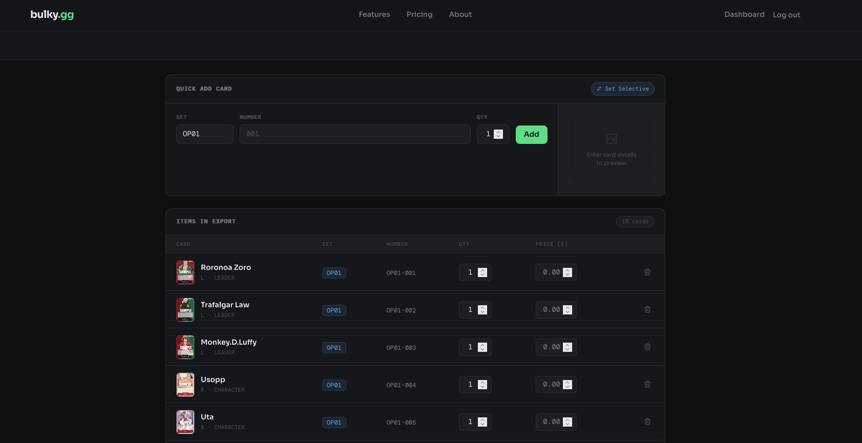 Bulky.gg Dashboard Interface
